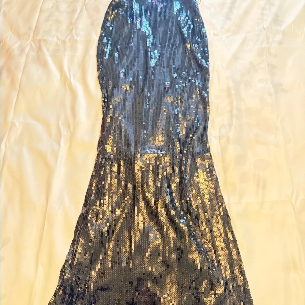 Black Sequin Cutout Maxi Dress evening holiday gown classy event medium backless - Picture 2 of 8